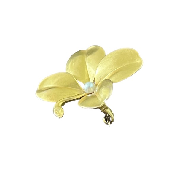 Antique 14K Gold Lucky Four Leaf Clover Brooch Pearl Latin Non Scholae Sed Vitae - Picture 3 of 16